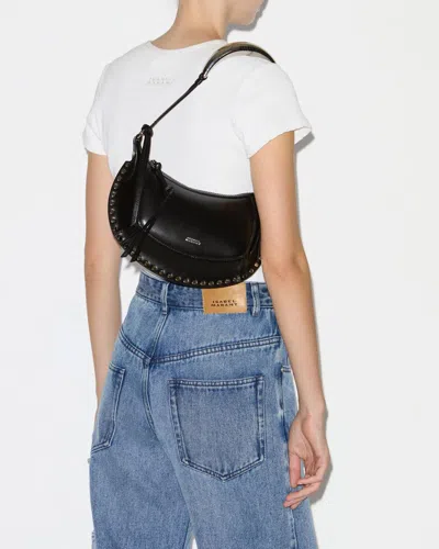 Isabel Marant Oskan Moon Studded Leather Shoulder Bag In Black And Silver