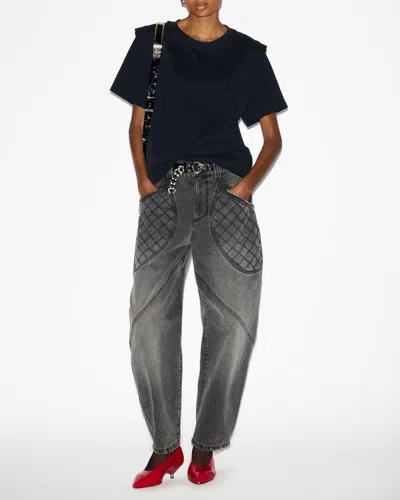 Isabel Marant Zelitos Pleated Cotton-jersey T-shirt In Black