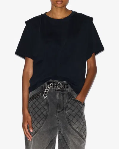 Isabel Marant Zelitos Pleated Cotton-jersey T-shirt In Black