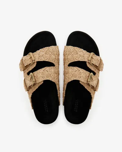 Isabel Marant Lennyo Rattan Dual-buckle Slide Sandals In Natural