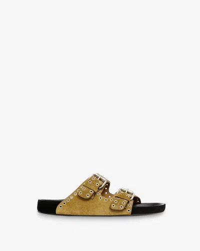 Isabel Marant Beige Suede Sandals With Decorative Buckles In Black