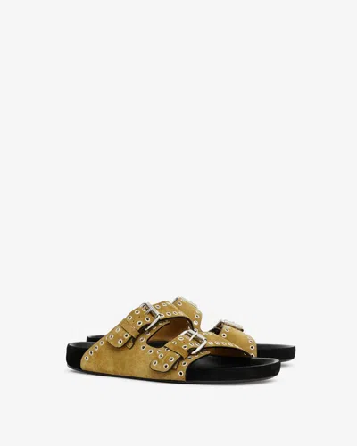 Isabel Marant Beige Suede Sandals With Decorative Buckles In Black