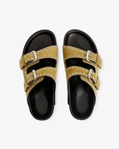 Isabel Marant Beige Suede Sandals With Decorative Buckles In Black