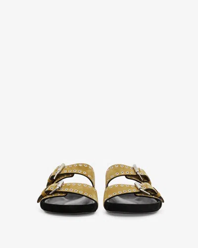Isabel Marant Beige Suede Sandals With Decorative Buckles In Black