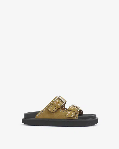 Isabel Marant Lennyo Studded Suede Flat Sandals In Taupe