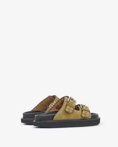 Isabel Marant Lennyo Studded Suede Flat Sandals In Taupe