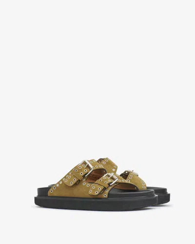 Isabel Marant Lennyo Studded Suede Flat Sandals In Taupe