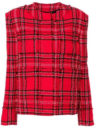 Msgm Checked Tweed Jacket In Red