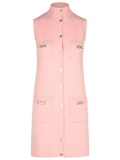Versace Wool Blend Dress Decorative Buckles In Pink
