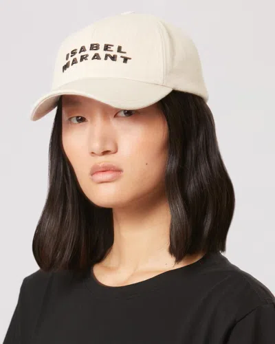 Isabel Marant Tyron Logo Canvas Hat In Ecru And Black