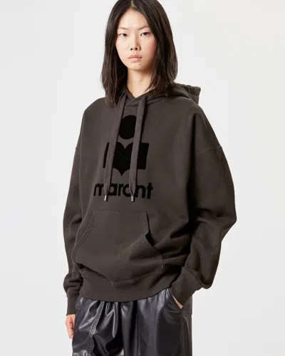 Isabel Marant Étoile Black Hoodie With Tonal Logo Print In Cotton Blend Woman In Brown