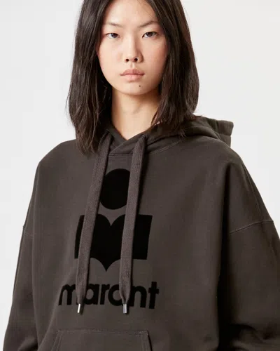 Isabel Marant Étoile Black Hoodie With Tonal Logo Print In Cotton Blend Woman In Brown