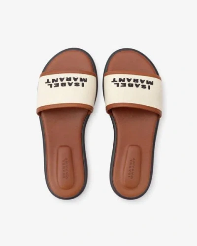 Isabel Marant Vikee Leather-trimmed Canvas Sandals In Ecru-cognac