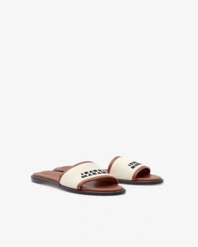 Isabel Marant Vikee Leather-trimmed Canvas Sandals In Ecru-cognac