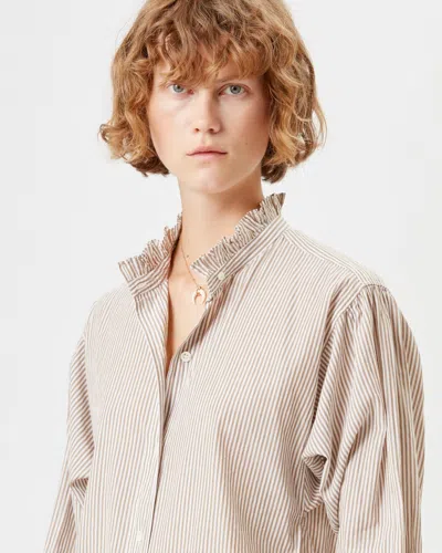 Isabel Marant Étoile Saoli Ruffle-collar Striped Cotton Shirt In Ochre