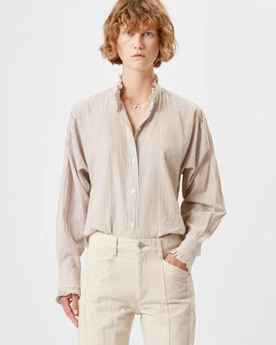 Isabel Marant Étoile Saoli Ruffle-collar Striped Cotton Shirt In Ochre