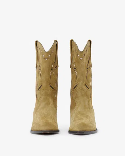 Isabel Marant Duerto Perforated Suede Western Boots In Taupe-khaki