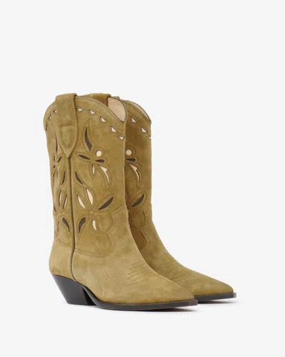 Isabel Marant Duerto Perforated Suede Western Boots In Taupe-khaki