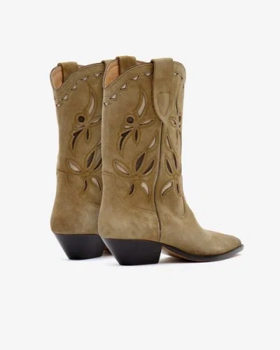 Isabel Marant Duerto Perforated Suede Western Boots In Taupe