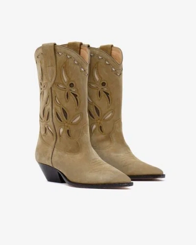 Isabel Marant Duerto Perforated Suede Western Boots In Taupe