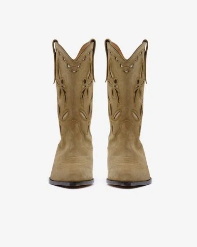Isabel Marant Duerto Perforated Suede Western Boots In Taupe