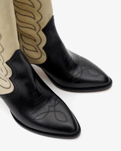 Isabel Marant Leila Leather And Suede Cowboy Boots In Black And Ecru