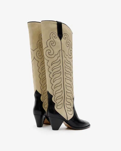 Isabel Marant Leila Leather And Suede Cowboy Boots In Black And Ecru