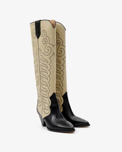 Isabel Marant Leila Leather And Suede Cowboy Boots In Black And Ecru