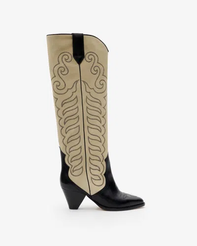 Isabel Marant Leila Leather And Suede Cowboy Boots In Black And Ecru