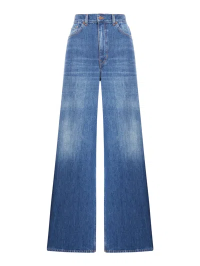 Shop Chloé Wide Leg Denim Jeans In Blue