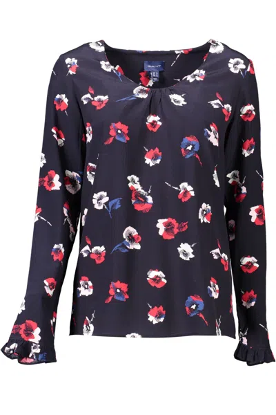 Gant Chic Long-sleeved V-neck Sweater In Blue