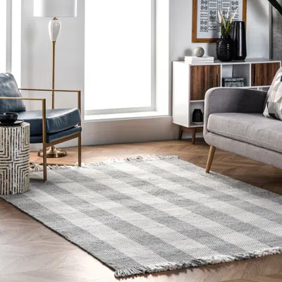 Nuloom Ellis Hand Woven Farmhouse Plaid Fringe Area Rug