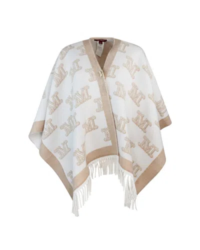 Max Mara All-over Logo Patterned Fringed Edge Cape In Toni Neutri