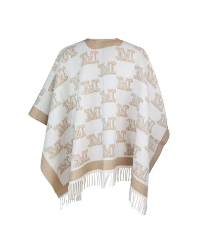 Max Mara All-over Logo Patterned Fringed Edge Cape In Toni Neutri