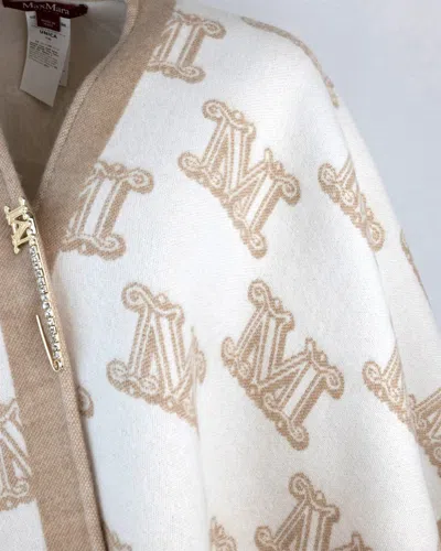 Max Mara All-over Logo Patterned Fringed Edge Cape In Toni Neutri