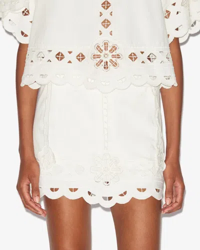 Isabel Marant Palmira Mini Skirt With Embroidered Palm Motifs And Scalloped Hem In White