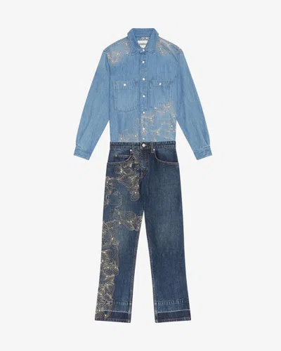 Isabel Marant Blue Imane Embroidered Denim Jumpsuit In Blue