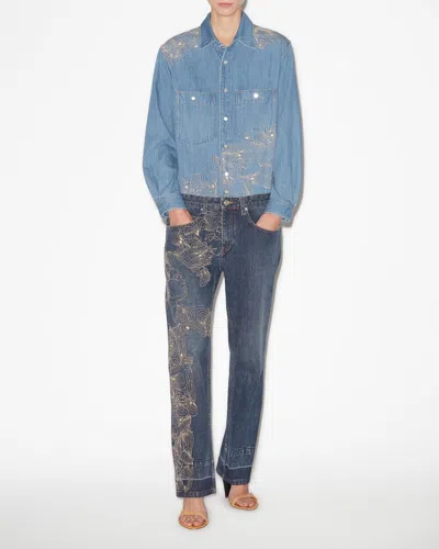 Isabel Marant Blue Imane Embroidered Denim Jumpsuit In Blue