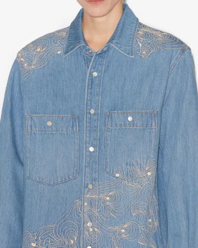 Isabel Marant Blue Imane Embroidered Denim Jumpsuit In Blue
