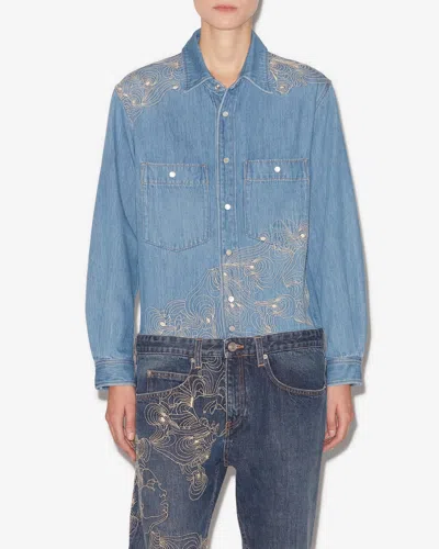 Isabel Marant Blue Imane Embroidered Denim Jumpsuit In Blue