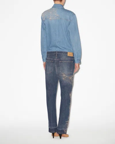 Isabel Marant Blue Imane Embroidered Denim Jumpsuit In Blue