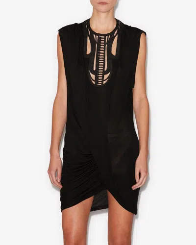 Isabel Marant Leany Asymmetric Cotton Jersey Minidress In Black