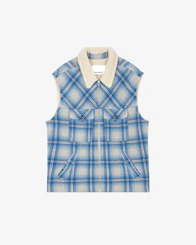 Isabel Marant Kiraneo Plaid-check Gilet In Blue