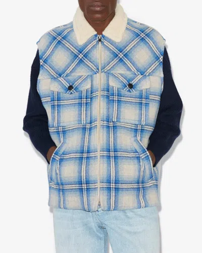 Isabel Marant Kiraneo Plaid-check Gilet In Blue