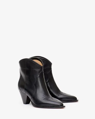 Isabel Marant Darizo Texan Ankle Boots In Black Leather In Black