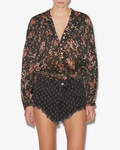 Isabel Marant Kiledia Printed Cotton And Silk-blend Crepe Blouse In Black