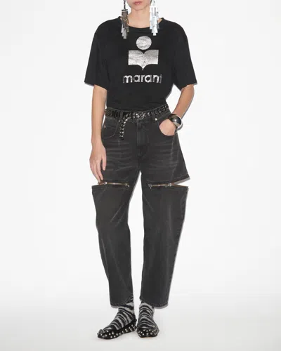 Isabel Marant Étoile Isabel Marant Etoile Zewel T Shirt With Metallic Logo Print In Black