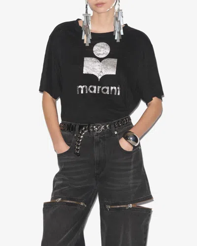 Isabel Marant Étoile Isabel Marant Etoile Zewel T Shirt With Metallic Logo Print In Black