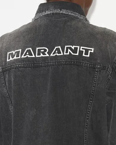 Isabel Marant Jango Logo-embroidered Faded Denim Jacket In Black