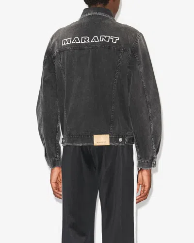 Isabel Marant Jango Logo-embroidered Faded Denim Jacket In Black